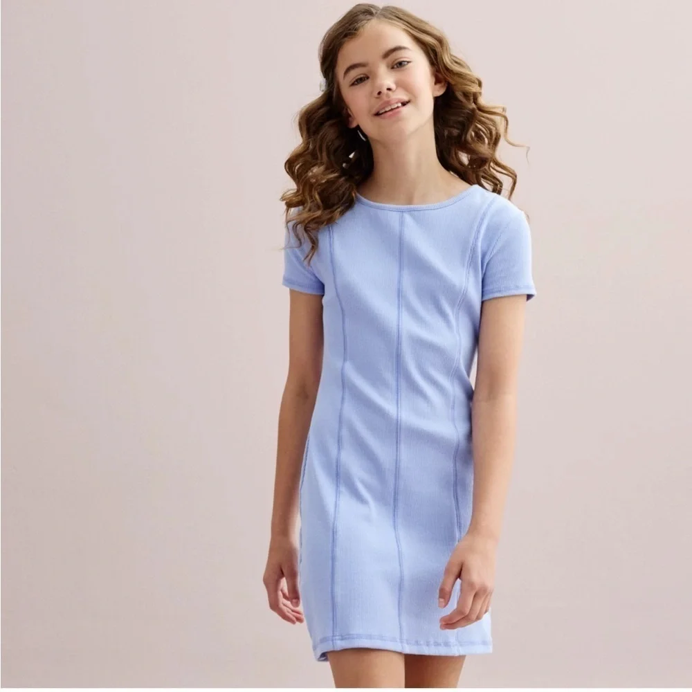 Be Only You B.O.Y. Girls Size Small Seamless Knit Mini Dress Light Blue Short